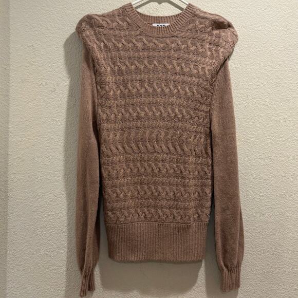 525 America Brown Cable Knit Shoulder Pad Sweater Size S - Picture 3 of 8